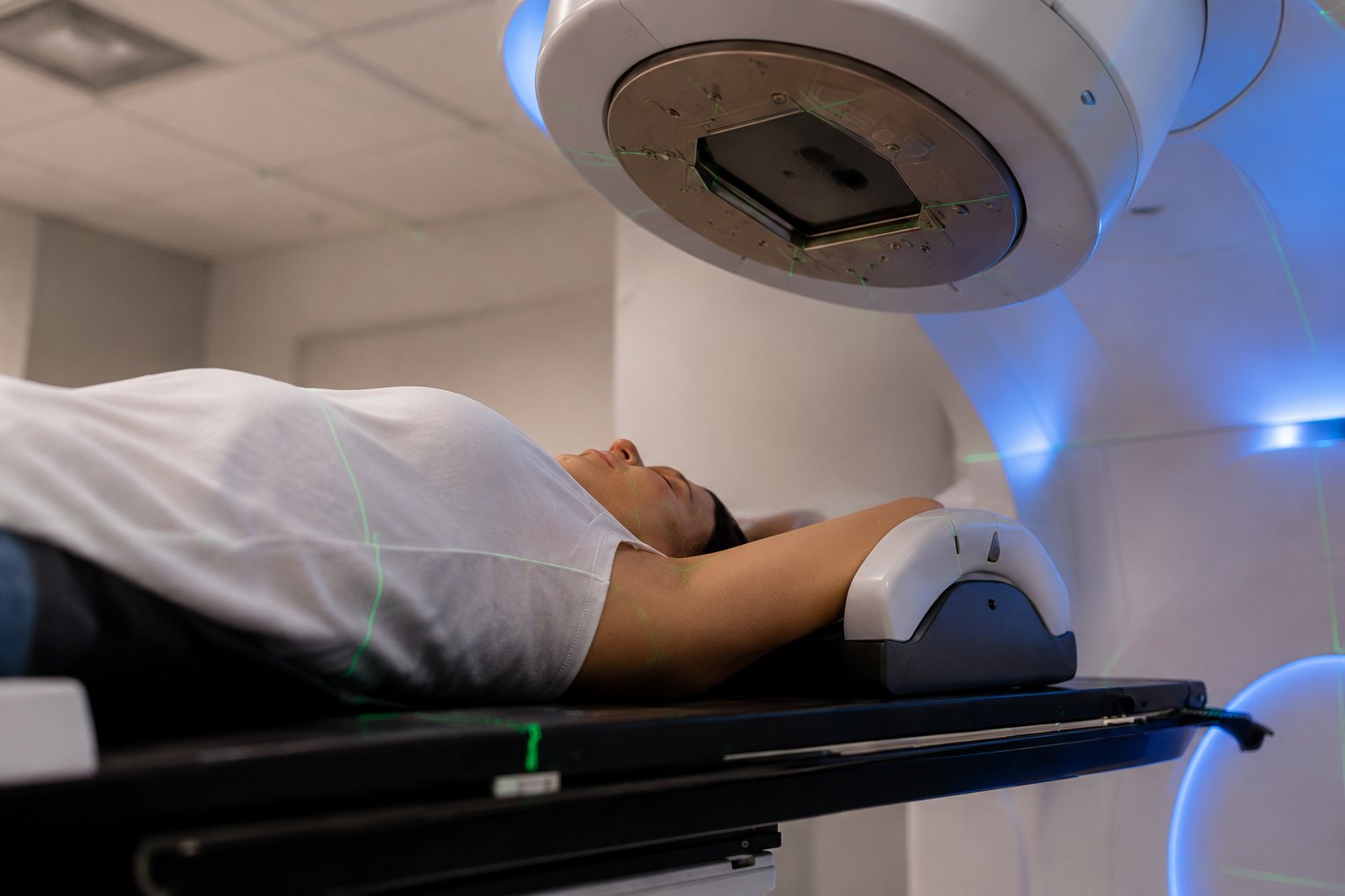 Sesión de radioterapia: el paciente recibe el tratamiento de forma indolora